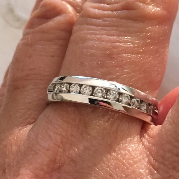 Solid 14K White Gold Diamond Men's Wedding Band